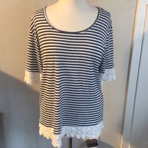 Lime and Chili Golden Tote Lace Striped Top